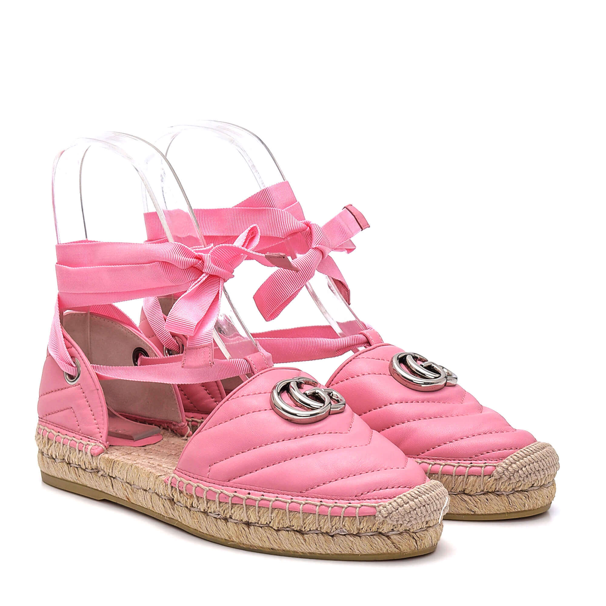 Gucci - Pink Leather Espadrilles With Ankle Strap